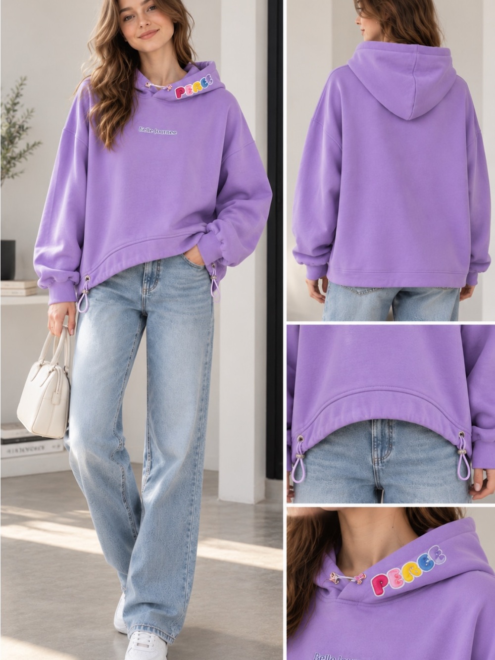 Relaxed Lavender Pullover Hoodie with Peace Accent